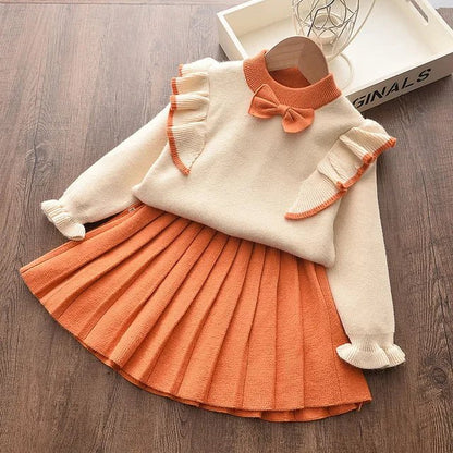 Knitted Princess 2pcs Girls' Winter Dress - Wearebambino - Orange - 2T - Knitted Princess 2pcs Girls' Winter Dress