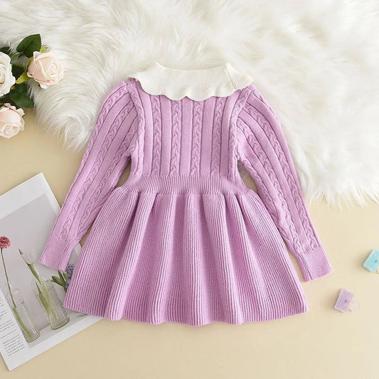 Knitted Princess Sweater Dress - Wearebambino - Blue - 3T - Knitted Princess Sweater Dress