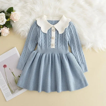 Knitted Princess Sweater Dress - Wearebambino - Blue - 3T - Knitted Princess Sweater Dress