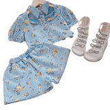 Korean Style Flower Denim Set for Girls - Wearebambino - Blue - 2T - Korean Style Flower Denim Set for Girls