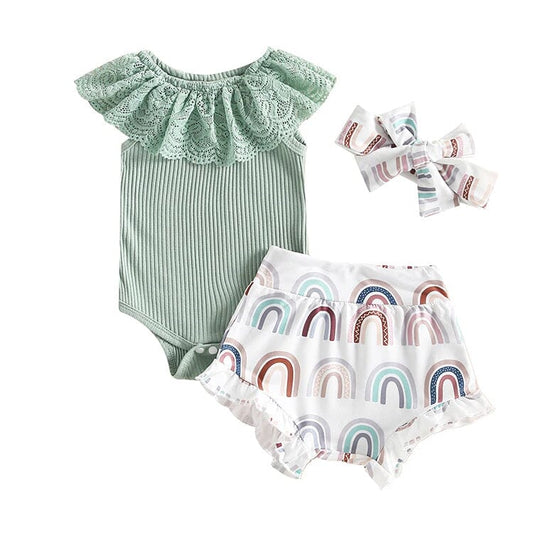 Lace Ribbed Rainbow Baby Set - Wearebambino - 0 - 3 M - Lace Ribbed Rainbow Baby Set