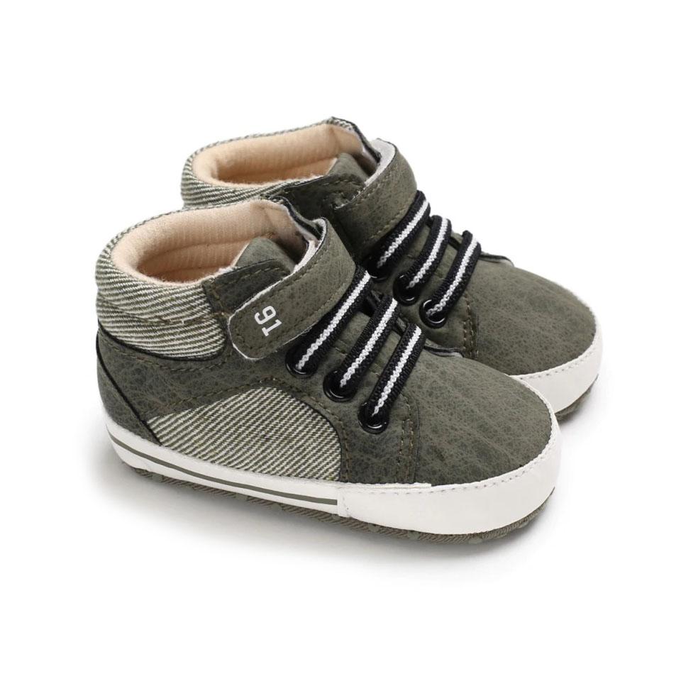 Lace Up High Top Baby Sneakers - Wearebambino - Green - 1 - Lace Up High Top Baby Sneakers