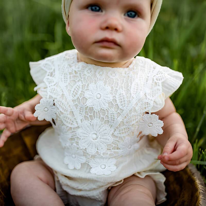 Lace Vintage Baby Romper - Wearebambino - Beige - 0 - 3 M - Lace Vintage Baby Romper