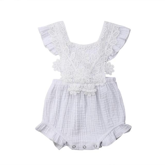 Lace Vintage Baby Romper - Wearebambino - White - 0 - 3 M - Lace Vintage Baby Romper