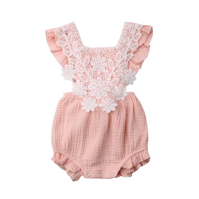 Lace Vintage Baby Romper - Wearebambino - Pink - 0 - 3 M - Lace Vintage Baby Romper