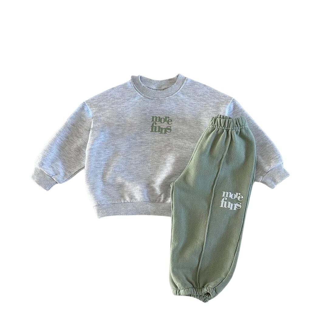 Letter Print Sweatshirt & Trousers Set - Wearebambino - Gray - 9 M - Letter Print Sweatshirt & Trousers Set