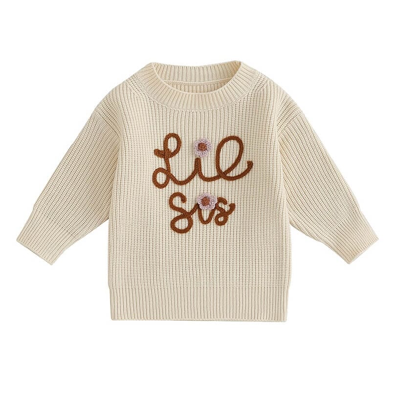 Lil Sis Knitted Baby Sweater - Wearebambino - Beige - 3 - 6 M - Lil Sis Knitted Baby Sweater