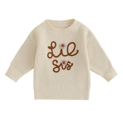 Lil Sis Knitted Baby Sweater - Wearebambino - Beige - 3 - 6 M - Lil Sis Knitted Baby Sweater