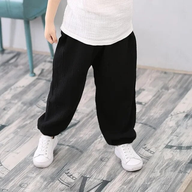 Linen Pleated Summer Kids Harem Pants - Wearebambino - Black - 2T - Linen Pleated Summer Kids Harem Pants