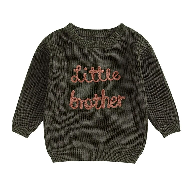 Little Brother Knitted Baby Sweater - Wearebambino - Dark Green - 0 - 3 M - Little Brother Knitted Baby Sweater