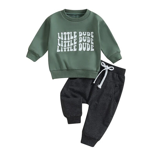 Little Dude Solid Pants Baby Set - Wearebambino - 3 - 6 M - Little Dude Solid Pants Baby Set