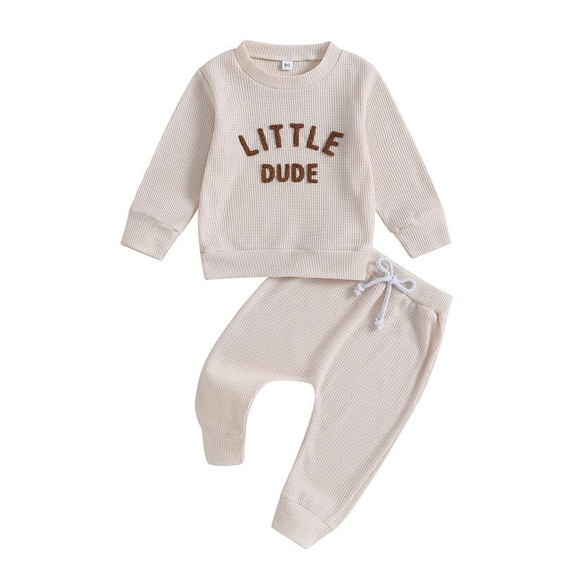 Little Dude Waffle Toddler Set - Wearebambino - Beige - 9 - 12 M - Little Dude Waffle Toddler Set