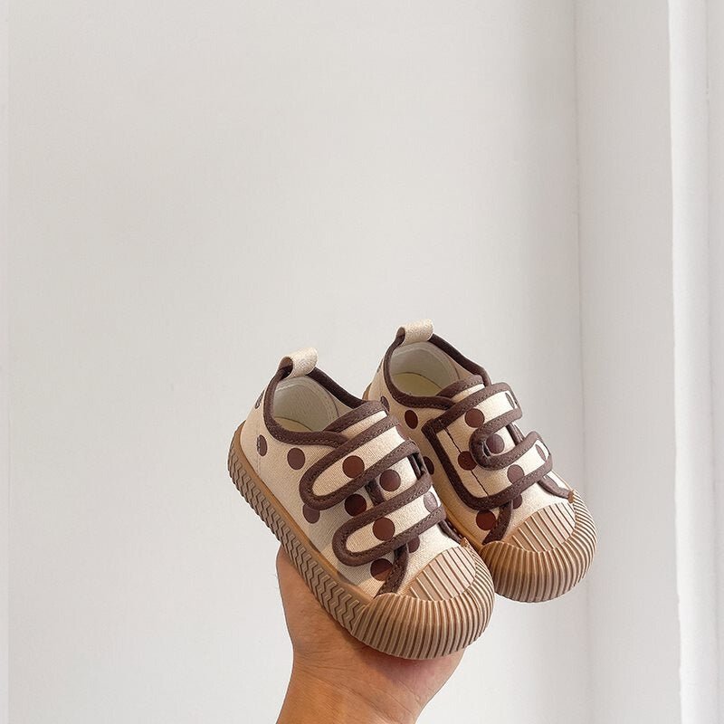 Lollipop Polka Dots Canvas Shoes - Wearebambino - Brown - US 6C | EU 22 - Lollipop Polka Dots Canvas Shoes