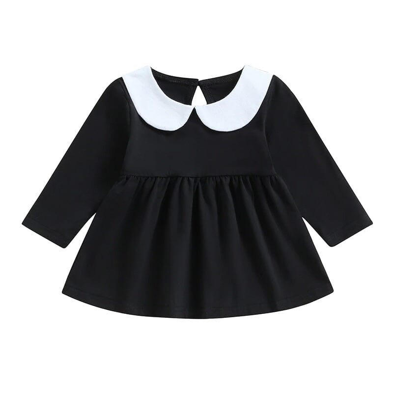 Long Sleeve Black Collar Toddler Dress - Wearebambino - 9 - 12 M - Long Sleeve Black Collar Toddler Dress