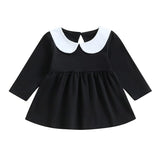 Long Sleeve Black Collar Toddler Dress - Wearebambino - 9 - 12 M - Long Sleeve Black Collar Toddler Dress