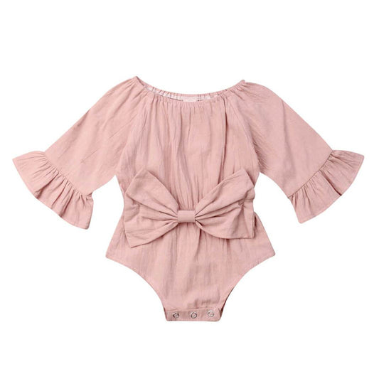 Long Sleeve Bow Baby Romper - Wearebambino - Pink - 3 - 6 M - Long Sleeve Bow Baby Romper