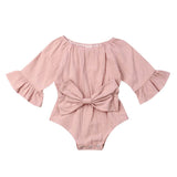 Long Sleeve Bow Baby Romper - Wearebambino - Pink - 3 - 6 M - Long Sleeve Bow Baby Romper