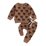 Long Sleeve Brown Bears Baby Set - Wearebambino - 3 - 6 M - Long Sleeve Brown Bears Baby Set