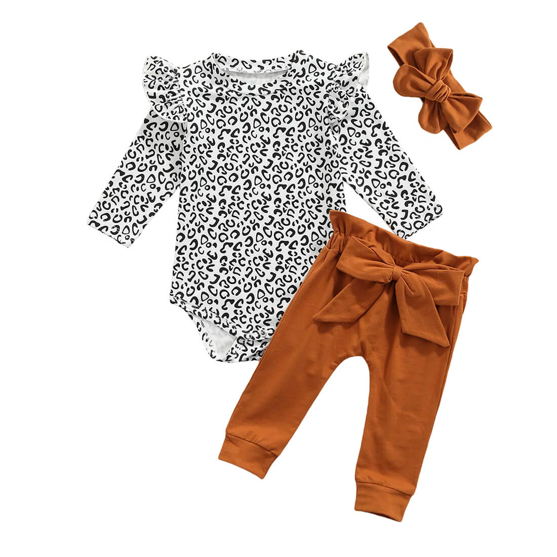 Long Sleeve Brown Leopard Baby Set - Wearebambino - 3 - 6 M - Long Sleeve Brown Leopard Baby Set