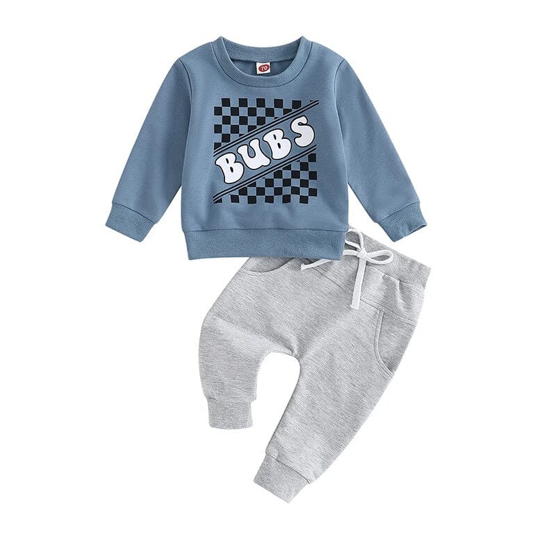 Long Sleeve Bubs Checkered Baby Set - Wearebambino - Blue - 3 - 6 M - Long Sleeve Bubs Checkered Baby Set