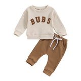 Long Sleeve Bubs Waffle Baby Set - Wearebambino - Brown - 3 - 6 M - Long Sleeve Bubs Waffle Baby Set