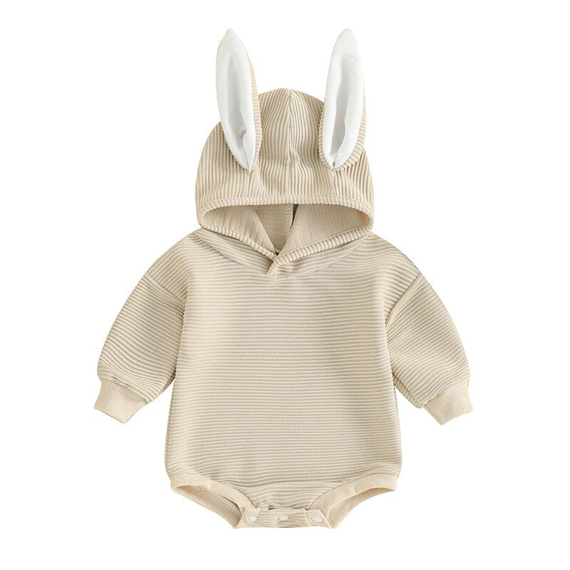 Long Sleeve Bunny Hooded Baby Bodysuit - Wearebambino - Beige - 0 - 3 M - Long Sleeve Bunny Hooded Baby Bodysuit