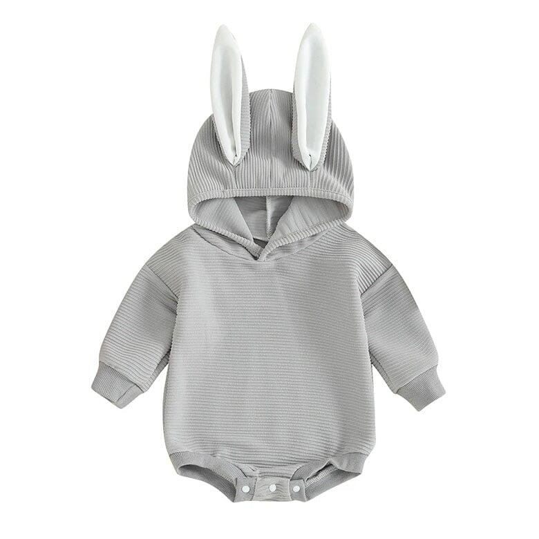 Long Sleeve Bunny Hooded Baby Bodysuit - Wearebambino - Gray - 0 - 3 M - Long Sleeve Bunny Hooded Baby Bodysuit