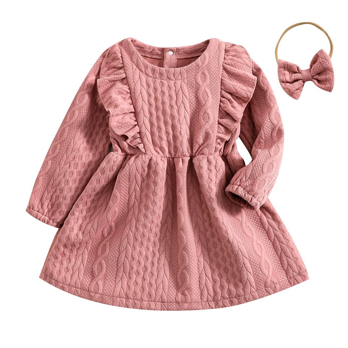 Long Sleeve Cable Knit Toddler Dress - Wearebambino - 9 - 12 M - Long Sleeve Cable Knit Toddler Dress