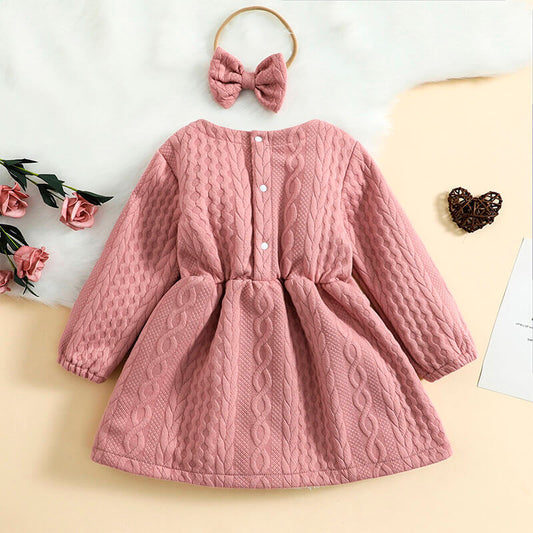 Long Sleeve Cable Knit Toddler Dress - Wearebambino - 9 - 12 M - Long Sleeve Cable Knit Toddler Dress