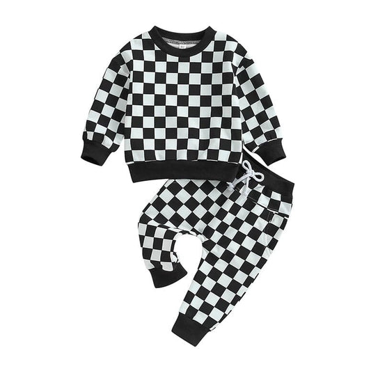 Long Sleeve Checkered Toddler Set - Wearebambino - Black - 9 - 12 M - Long Sleeve Checkered Toddler Set