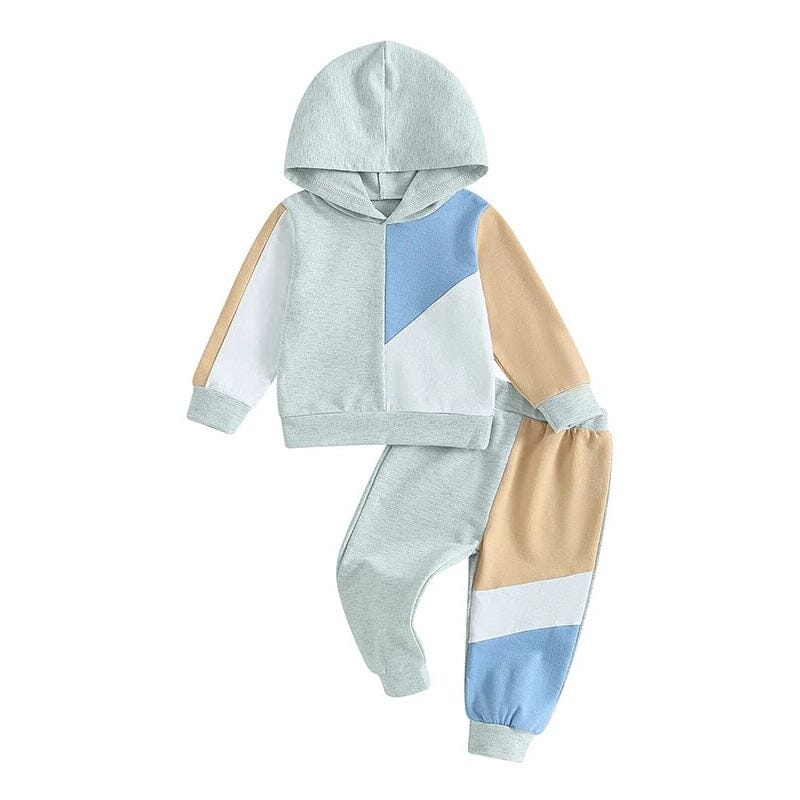 Long Sleeve Color Block Hooded Baby Set - Wearebambino - Gray - 3 - 6 M - Long Sleeve Color Block Hooded Baby Set