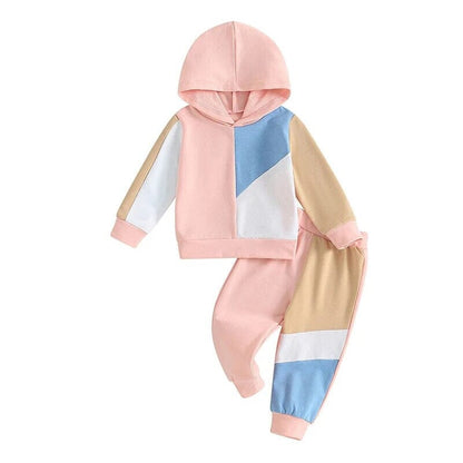 Long Sleeve Color Block Hooded Baby Set - Wearebambino - Pink - 3 - 6 M - Long Sleeve Color Block Hooded Baby Set