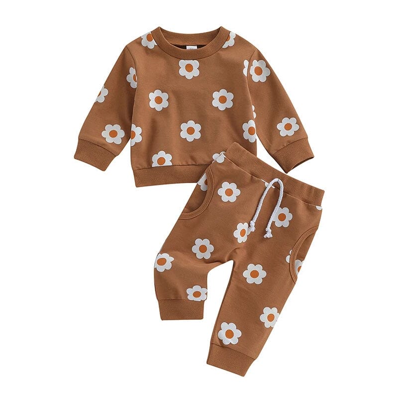 Long Sleeve Daisy Baby Set - Wearebambino - Brown - 3 - 6 M - Long Sleeve Daisy Baby Set