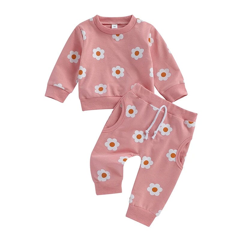 Long Sleeve Daisy Baby Set - Wearebambino - Pink - 3 - 6 M - Long Sleeve Daisy Baby Set