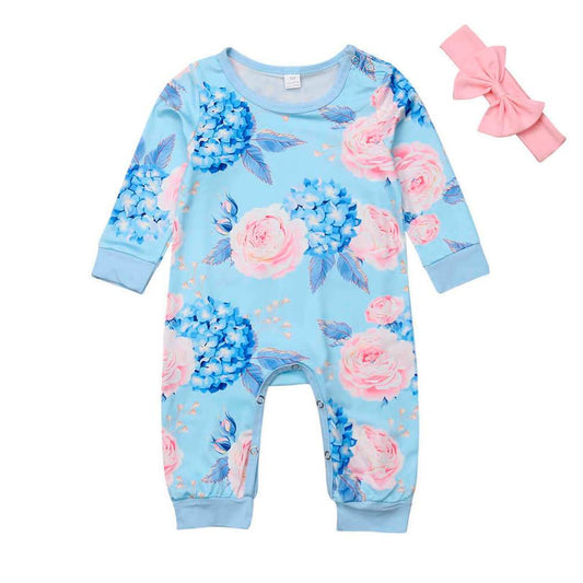 Long Sleeve Floral Baby Jumpsuit - Wearebambino - 3 - 6 M - Long Sleeve Floral Baby Jumpsuit