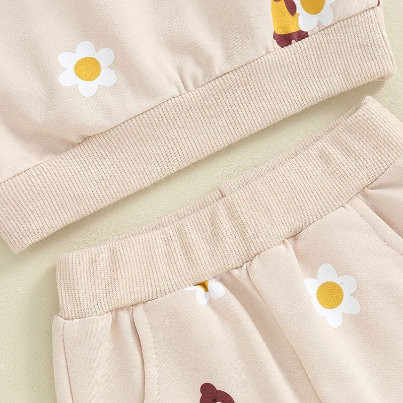 Long Sleeve Floral Bears Baby Set - Wearebambino - Beige - 3 - 6 M - Long Sleeve Floral Bears Baby Set