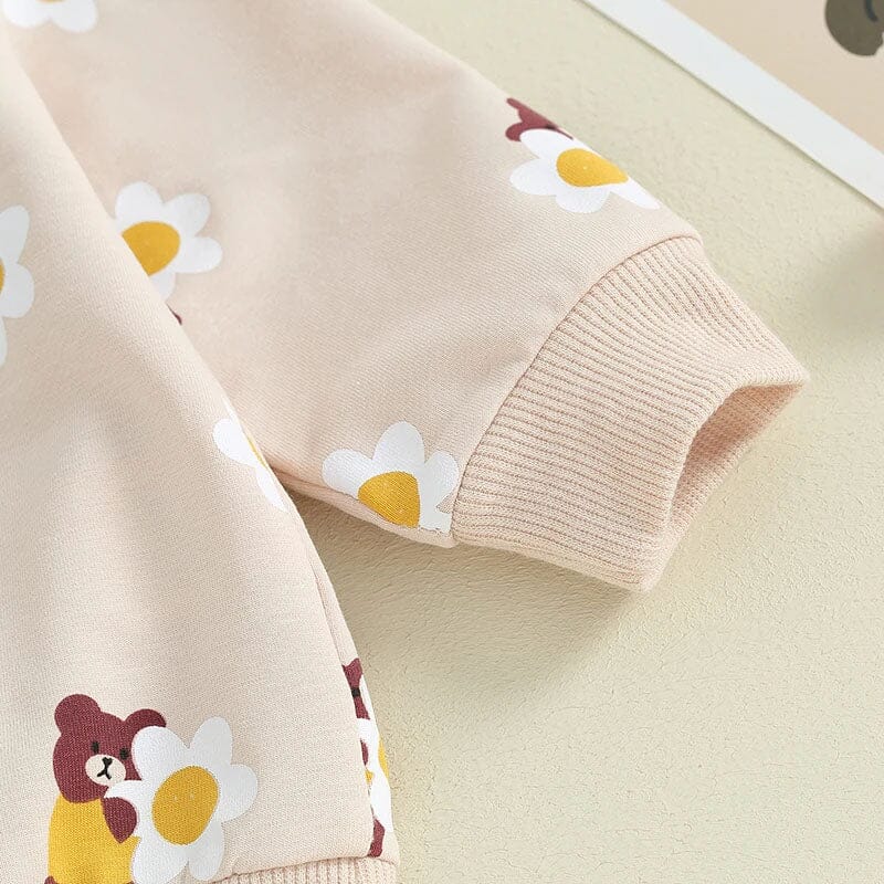 Long Sleeve Floral Bears Baby Set - Wearebambino - Beige - 3 - 6 M - Long Sleeve Floral Bears Baby Set