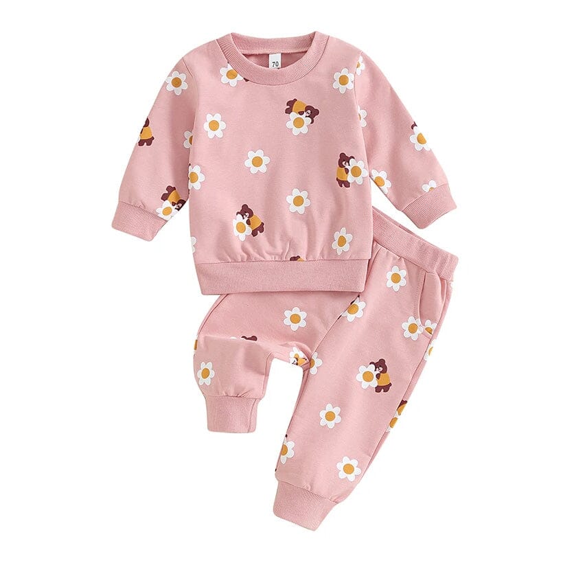 Long Sleeve Floral Bears Baby Set - Wearebambino - Pink - 3 - 6 M - Long Sleeve Floral Bears Baby Set