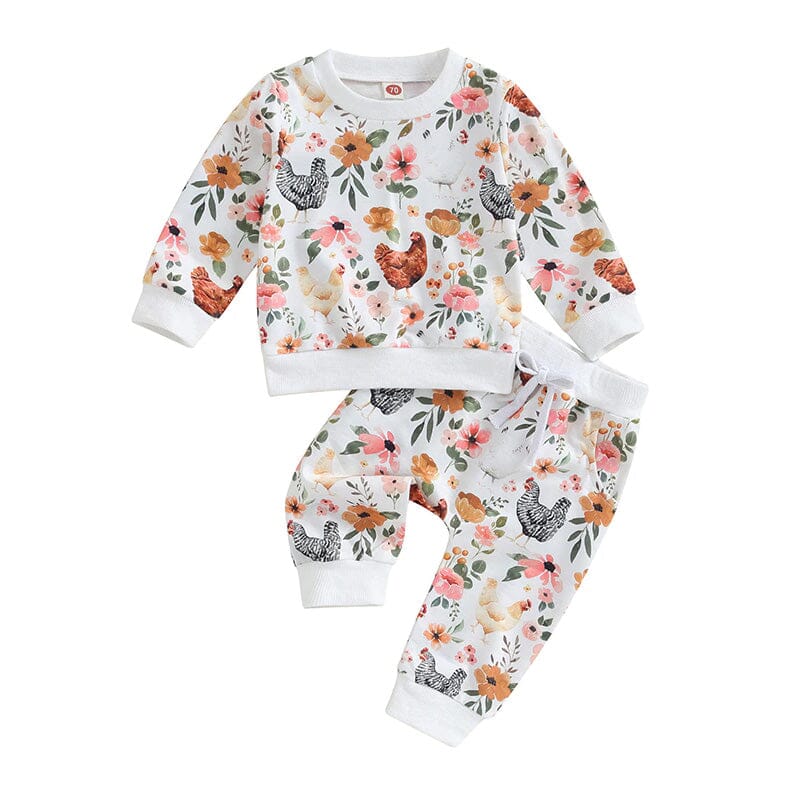 Long Sleeve Floral Chick Baby Set - Wearebambino - 3 - 6 M - Long Sleeve Floral Chick Baby Set