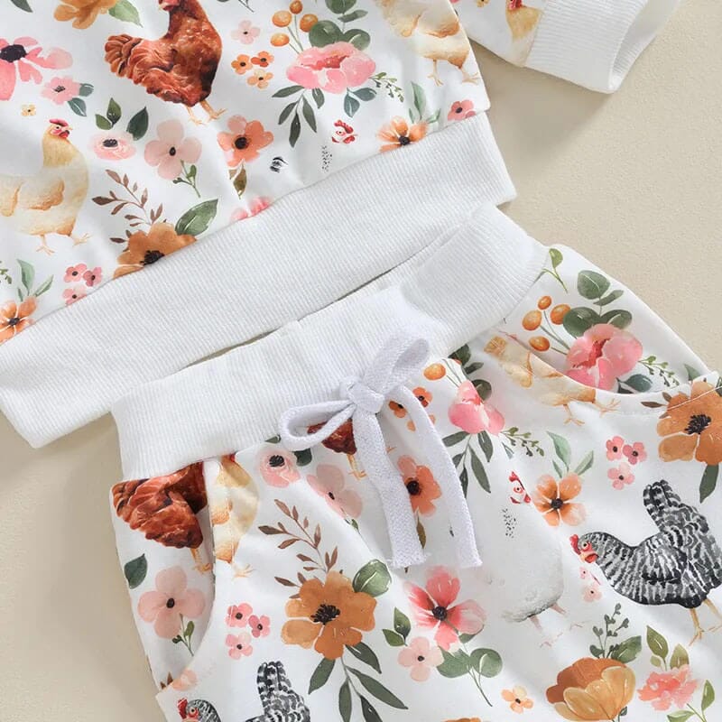 Long Sleeve Floral Chick Baby Set - Wearebambino - 3 - 6 M - Long Sleeve Floral Chick Baby Set