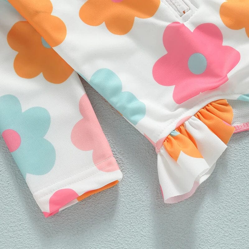 Long Sleeve Floral Zipper Toddler Swimsuit - Wearebambino - 12 - 18 M - Long Sleeve Floral Zipper Toddler Swimsuit