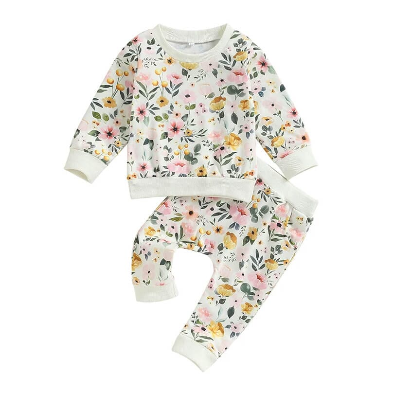 Long Sleeve Flowers Baby Set - Wearebambino - 9 - 12 M - Long Sleeve Flowers Baby Set