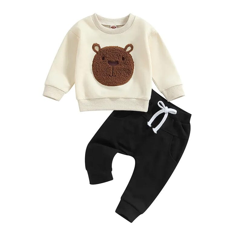 Long Sleeve Fuzzy Bear Baby Set - Wearebambino - Black - 3 - 6 M - Long Sleeve Fuzzy Bear Baby Set