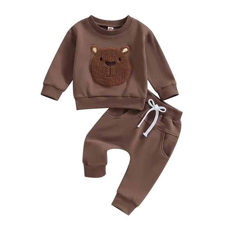 Long Sleeve Fuzzy Bear Baby Set - Wearebambino - Brown - 3 - 6 M - Long Sleeve Fuzzy Bear Baby Set