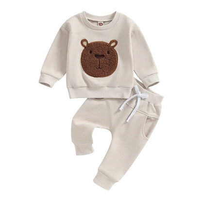 Long Sleeve Fuzzy Bear Baby Set - Wearebambino - Beige - 3 - 6 M - Long Sleeve Fuzzy Bear Baby Set