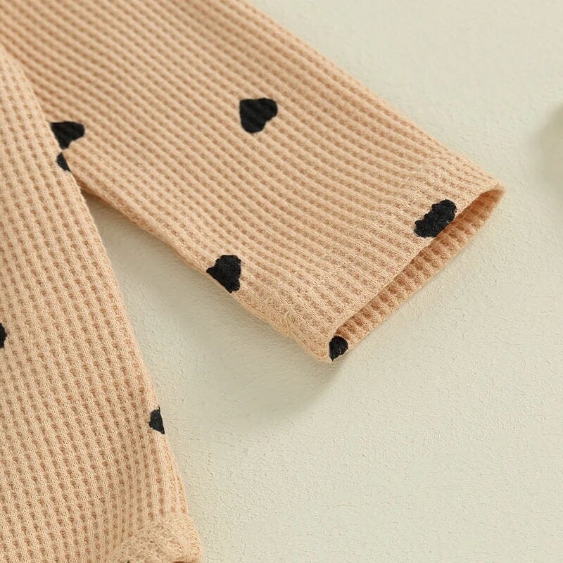 Long Sleeve Hearts Waffle Baby Set - Wearebambino - Khaki - 0 - 3 M - Long Sleeve Hearts Waffle Baby Set