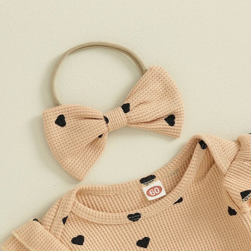 Long Sleeve Hearts Waffle Baby Set - Wearebambino - Khaki - 0 - 3 M - Long Sleeve Hearts Waffle Baby Set