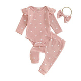 Long Sleeve Hearts Waffle Baby Set - Wearebambino - Pink - 0 - 3 M - Long Sleeve Hearts Waffle Baby Set