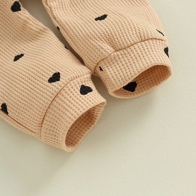 Long Sleeve Hearts Waffle Baby Set - Wearebambino - Khaki - 0 - 3 M - Long Sleeve Hearts Waffle Baby Set