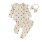 Long Sleeve Hearts Waffle Baby Set - Wearebambino - Beige - 0 - 3 M - Long Sleeve Hearts Waffle Baby Set